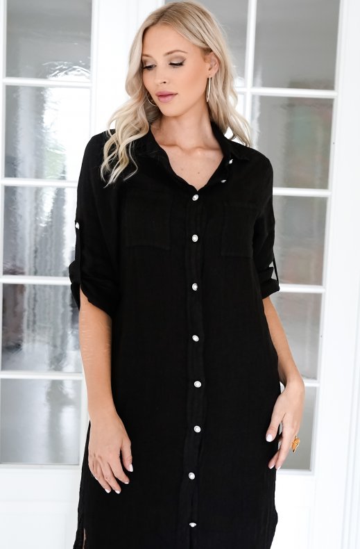 Blond Hour - Time Linen Shirt Dress Black