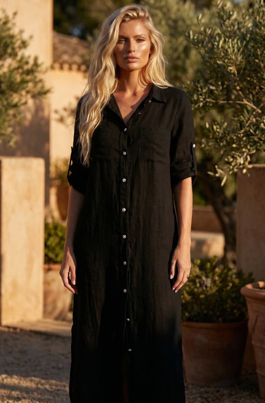 Blond Hour - Time Linen Shirt Dress Black