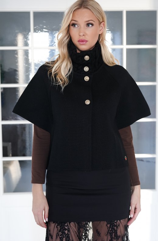 Busnel - Lisalou Cableknit Collar Cape - Black