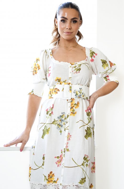 By Timo - Linen Button Down Dress Botanical
