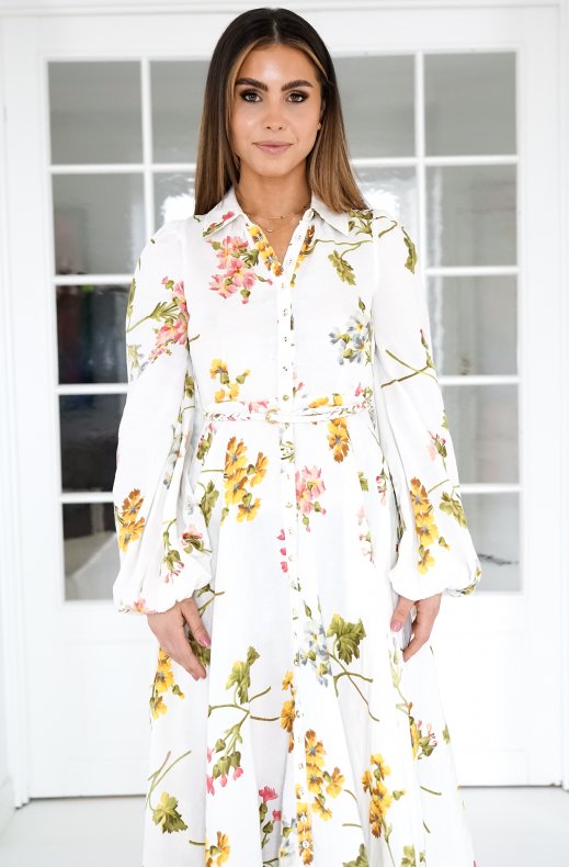 By Timo - Linen Collared Midi Dress Botanical