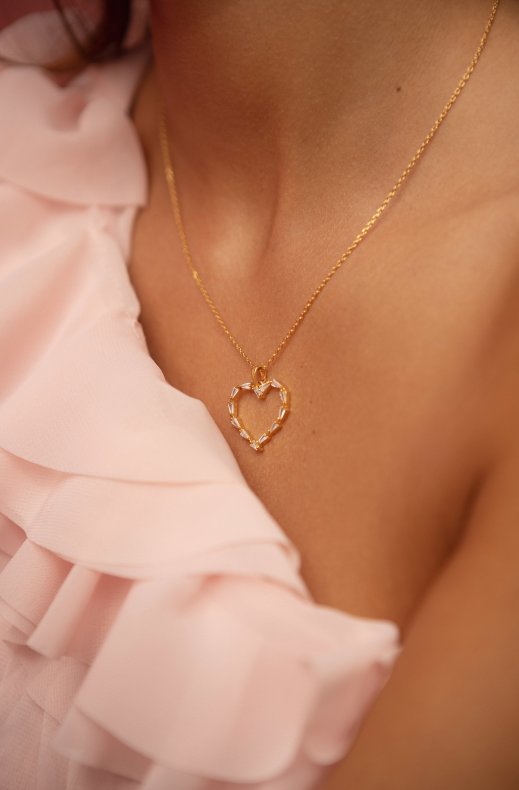 Caroline Svedbom - Baguette Heart Necklace Rhodium Crystal