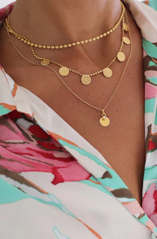 Caroline Svedbom - Bohemian Coin Necklace - Rhodium Crystal