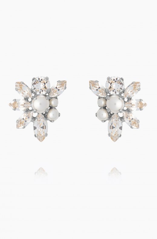 Caroline Svedbom Bridal - Floral Earring - Rhodium Pearl Crystal