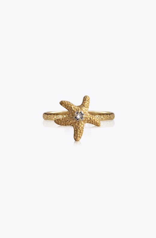 Caroline Svedbom - Mini Sea Star Ring - Gold Crystal