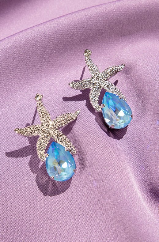 Caroline Svedbom - Sea Star Drop Earrings Rhodium Ocean Blue Delite