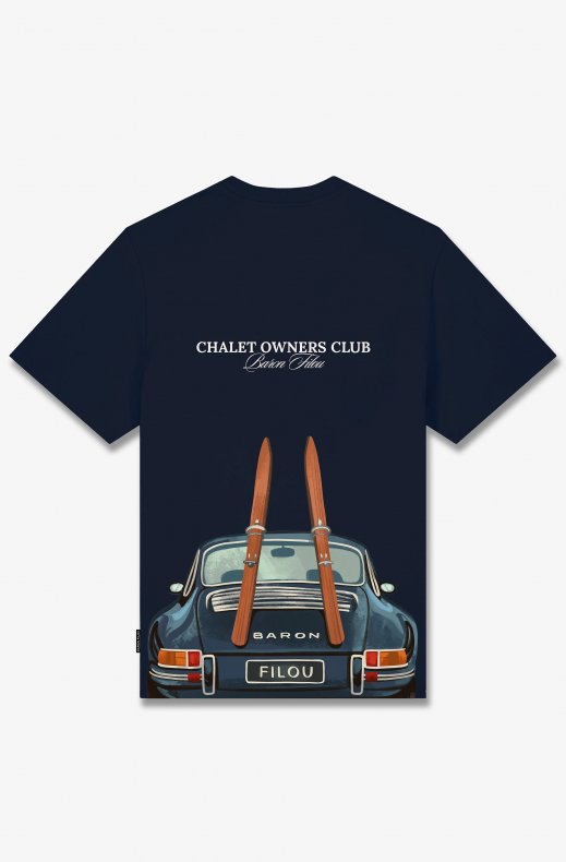 Baron Filou - Oversized Backprint T-Shirt Car with Skis - Oxford Blue