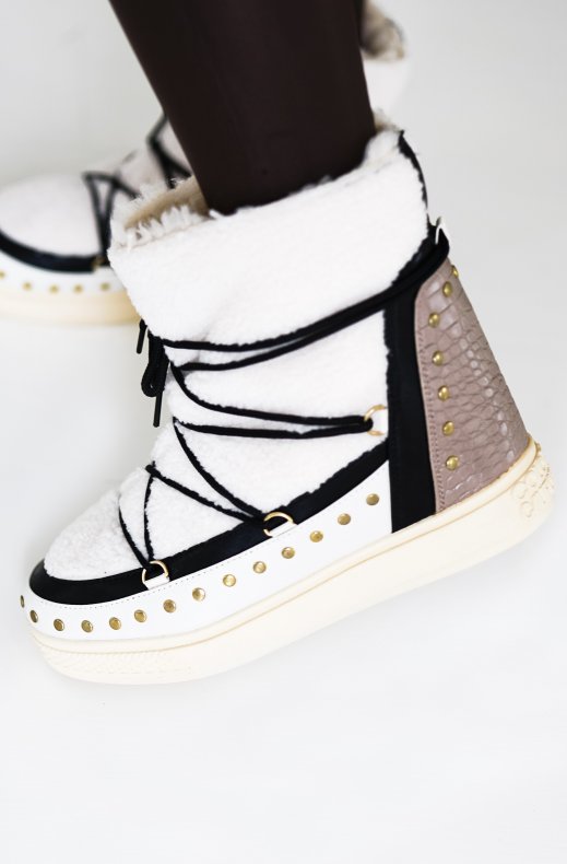 Colors of California - Snow boot in Curly Faux Fur - White