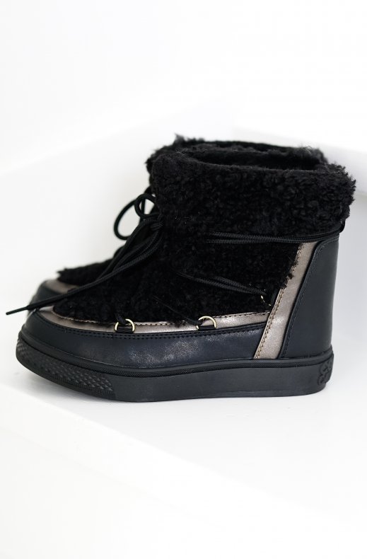 Colors of California - Snow Boot in Teddy Faux Fur Black YSNOW024