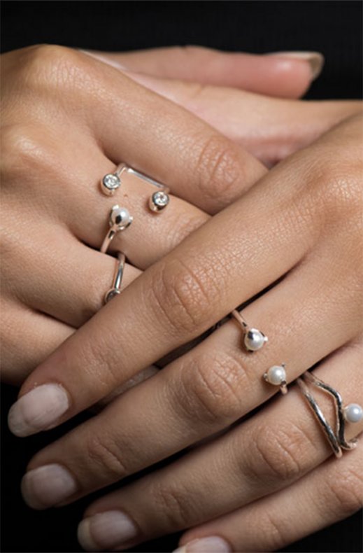 CU Jewellery - Pearl Brilliant Double Ring Silver