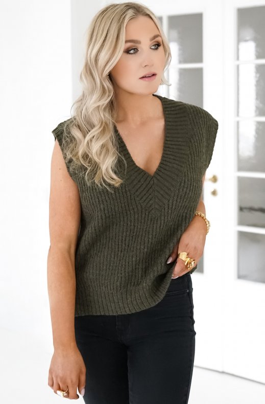 Freequent - Awesome Vest V-neck - Dusty Olive