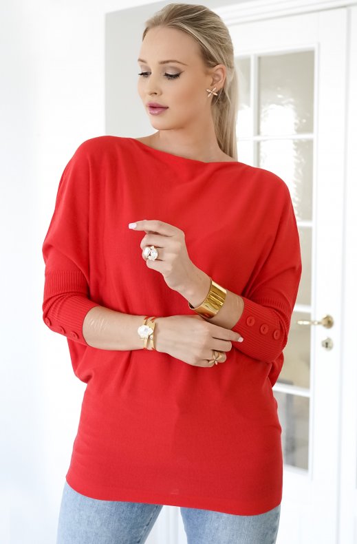 Freequent - Sally Pullover Button SS21 Poppy Red