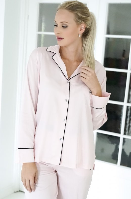 Karl Lagerfeld - Long Sleeve Pipe Lined Pyjama Shirt - Pink