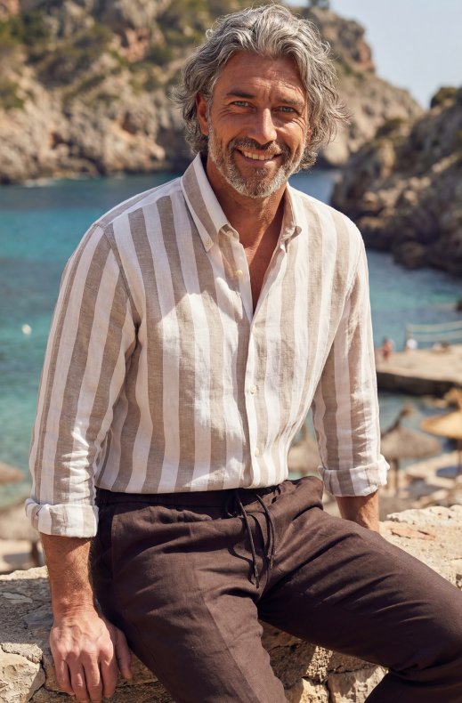 Less Worries - Striped Linen Shirt - Sand Blockstripe