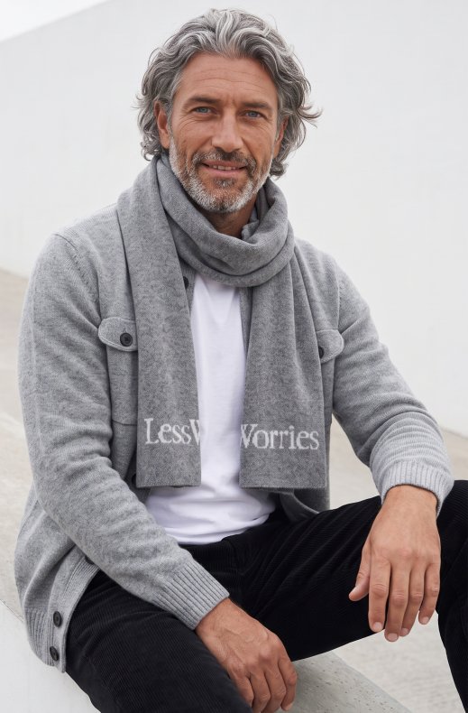 Less Worries - Cashmere Blend Logo Scarf - Grey