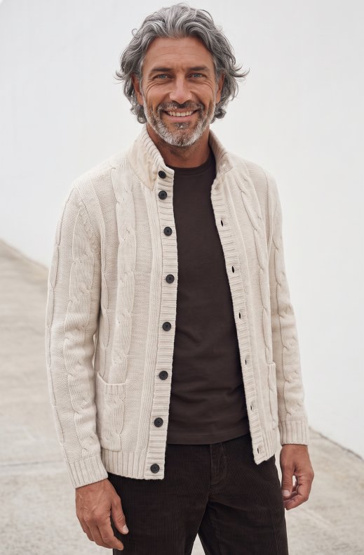 Less Worries - Chunky Cabel Cardigan - Light Sand