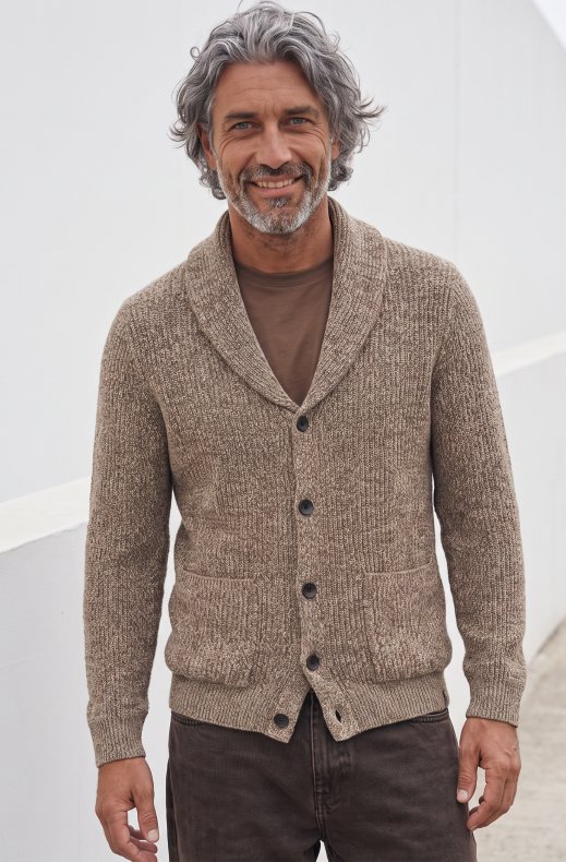 Less Worries - Shawl Collar Cardigan - Nougat Melange