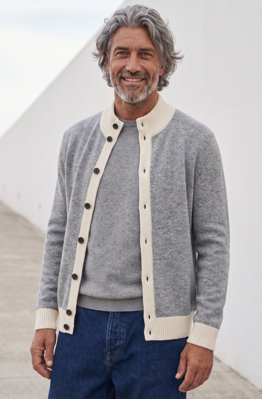Less Worries - Two Tone Cardigan - Grey Melange