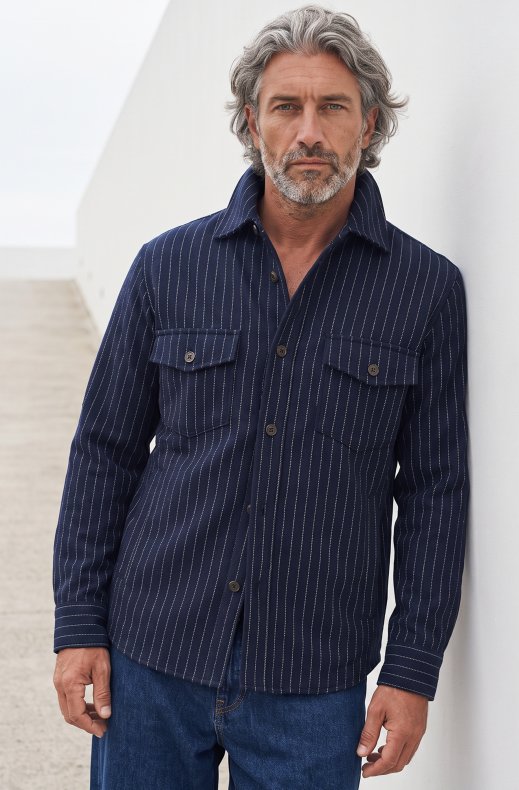 Less Worries - Woven Overshirt - Navy Pinstripe