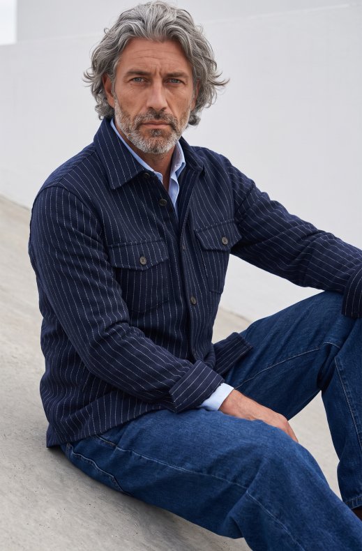 Less Worries - Woven Overshirt - Navy Pinstripe