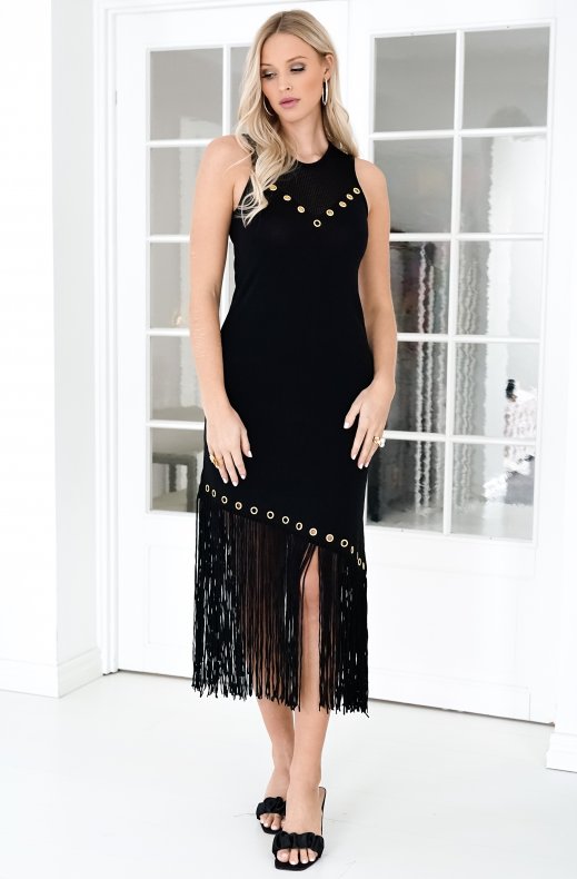 Lola Casademunt - 42354006 - Black Dress with Fringes