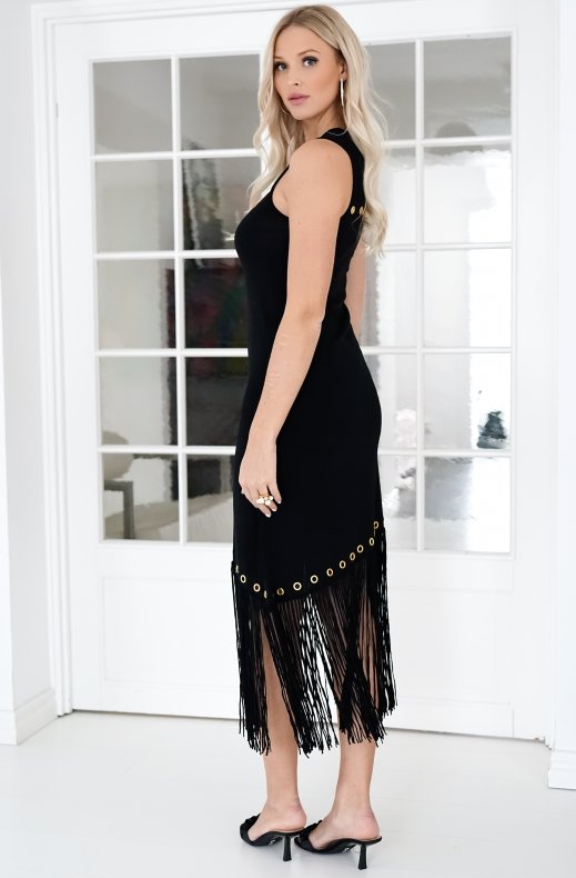 Lola Casademunt - 42354006 - Black Dress with Fringes