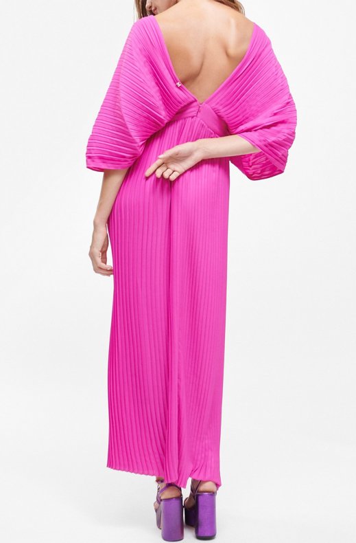 Lola Casademunt - Long Pleated Dress with V-Neck Pink 42365025