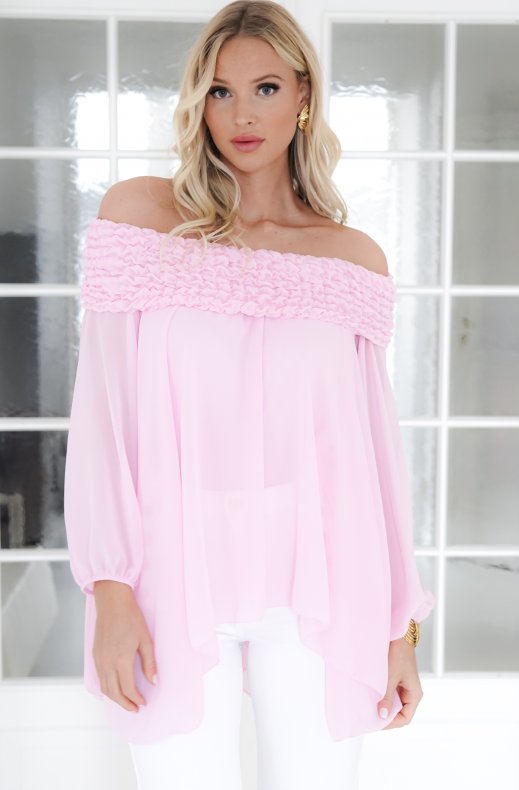 Mixed Brands - Smocked Chiffon Top 9389 - Pink
