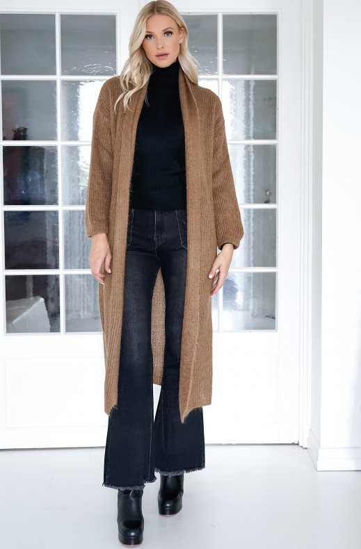 Mixed Brands - Chunky Mohair Knit Long Cardigan - Coffee