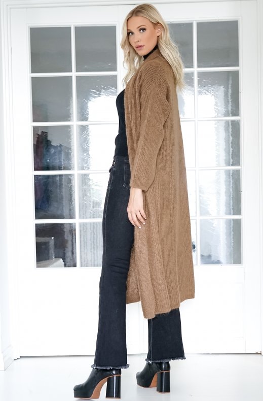 Mixed Brands - Chunky Mohair Knit Long Cardigan - Coffee
