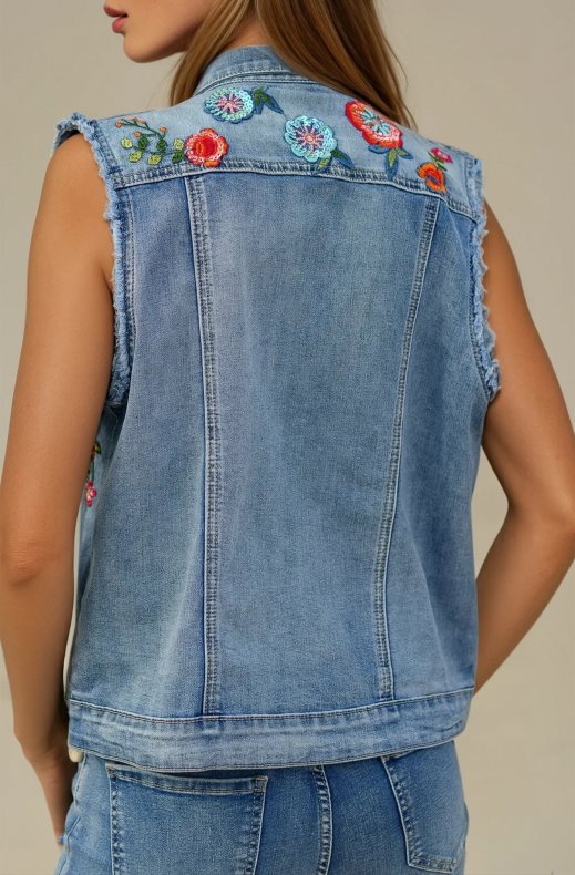 Mixed Brands - Embroidered jeans Vest DC417 - Blue