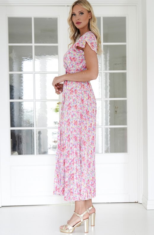 Mixed Brands - Floral Wrap Dress 638-1 - Pink