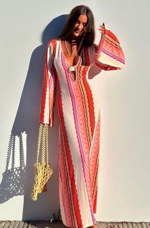 Mixed Brands - Long Printed Dress 6758 - Coral