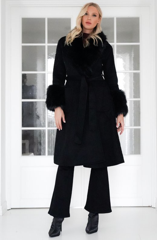 Plain Vanilla - Amazing coat with Faux fur Details - Black
