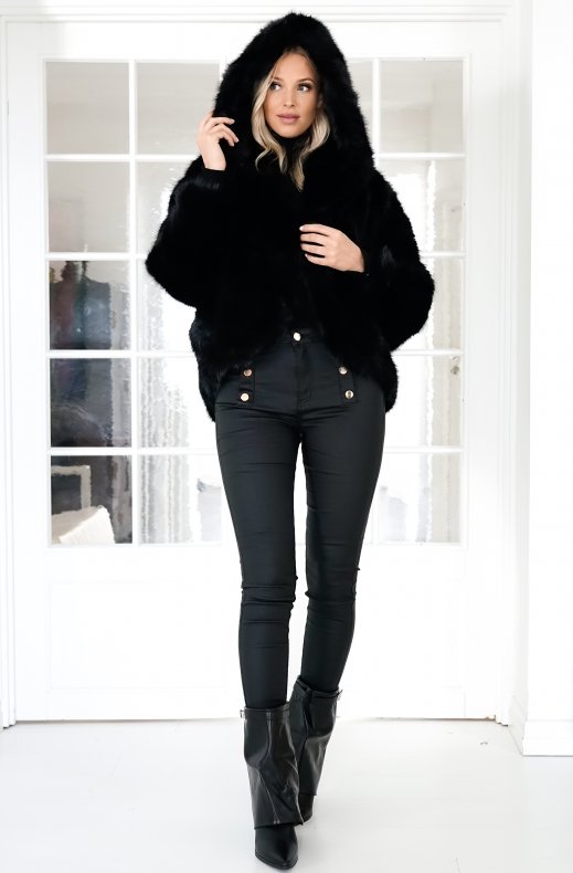 Mixed Brands - Fake fur jacket with hood M08 - Black