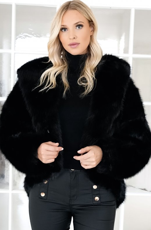 Mixed Brands - Fake fur jacket with hood M08 - Black