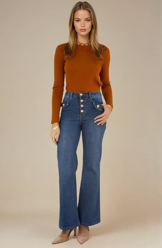 Mixed Brands - Stretch wide flare jeans with buttons 2949 - Denim Blue