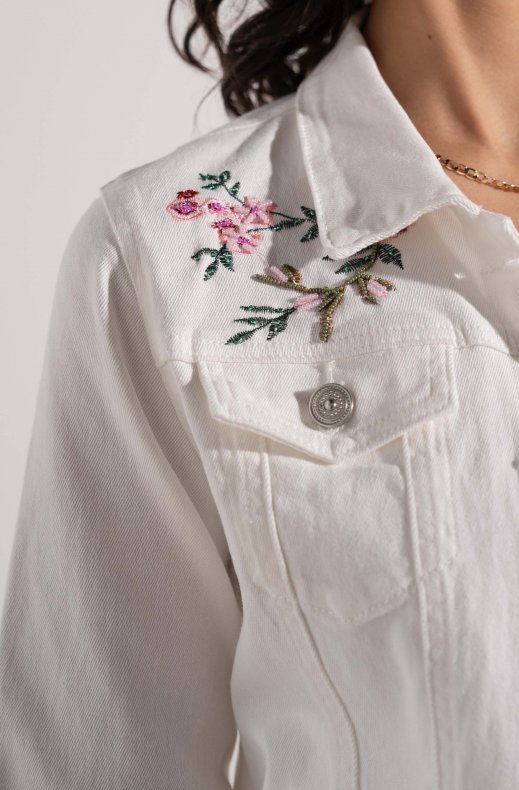 Mixed Brands - Embroidered Denim Jacket DC462 - White