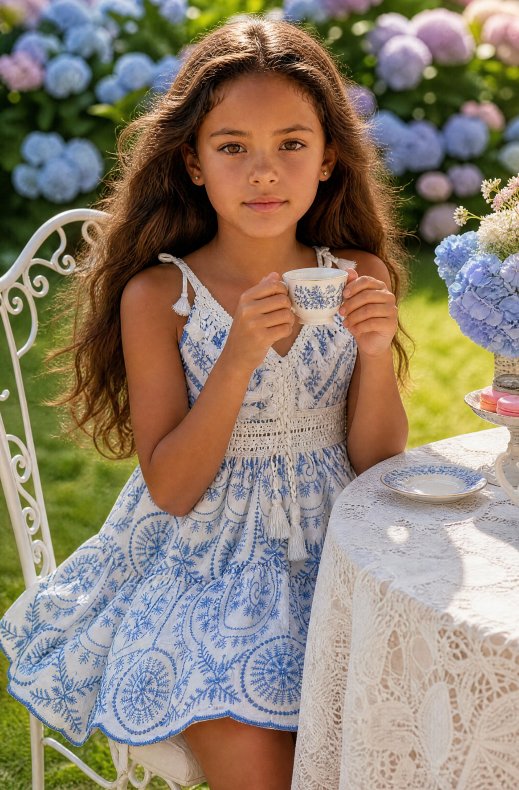 Mixed Brands - Girls Embroidered Dress 1616 - Blue