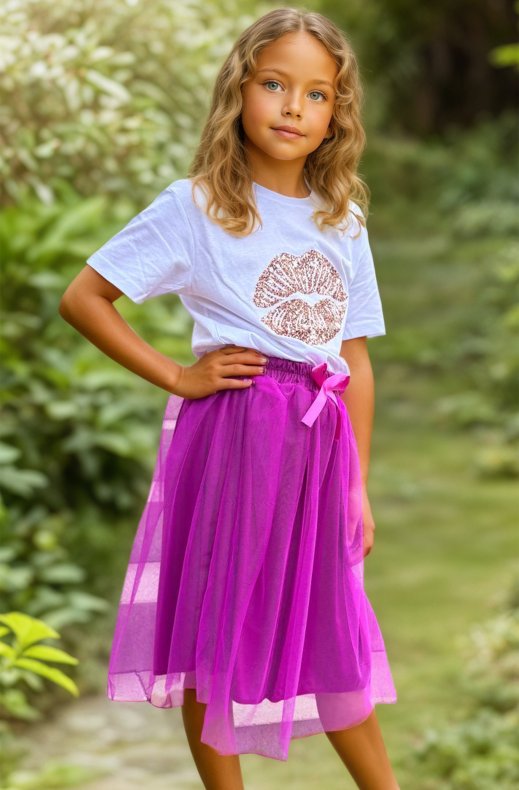 Mixed Brands Kids - Mid-long tulle skirt JP143-8 - Magenta