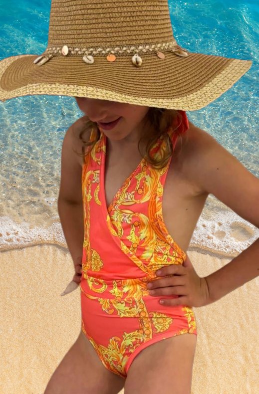 Mixed Brands - Kids Swimsuit with matching Kaftan 23F058 - Pink