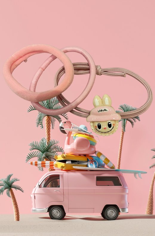 Mixed Brands Kids - Hair Tie set of 3 - Labubu Head - Pale Pink