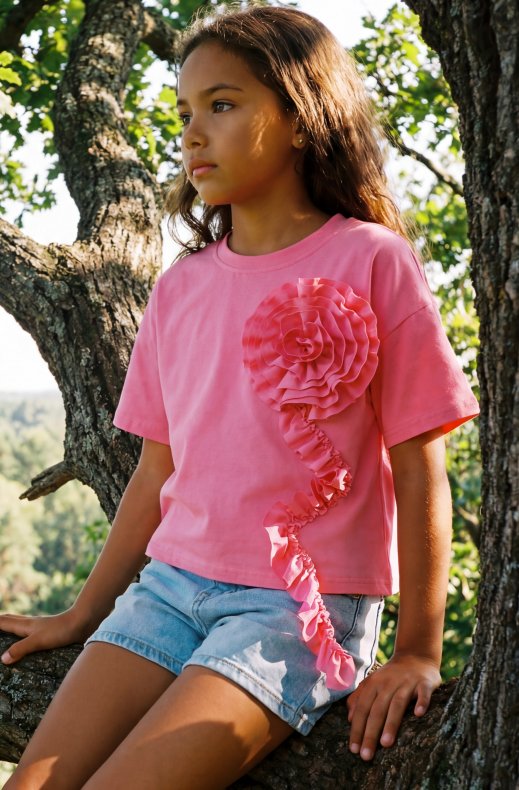 Mixed Brands - Tshirt with Flower 0861 - Rose