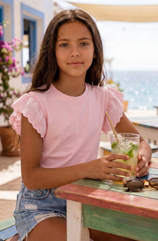 Mixed Brands - Tshirt with Frill Sleeve 1058 - Rose
