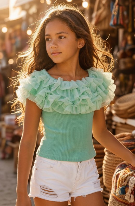 Mixed Brands - Top with Ruffles 24F036 - Green