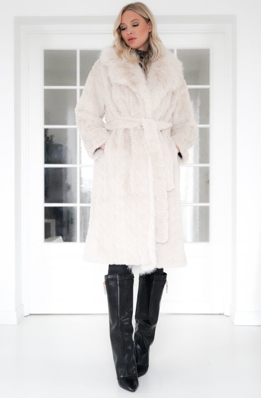 Plain Vanilla - Knitted Coat with Faux Fur - Winter White