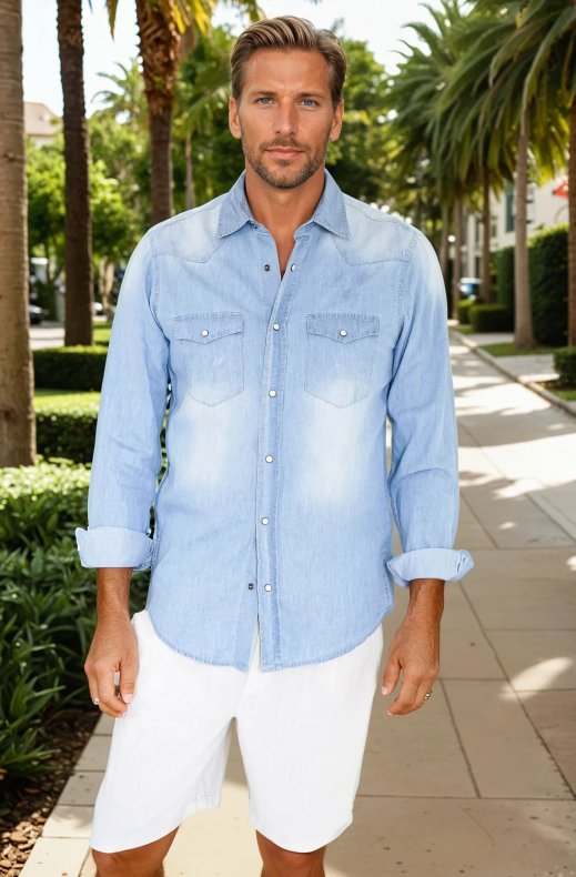 Mixed Brands - Mens Denim Shirt D007 - Light Blue