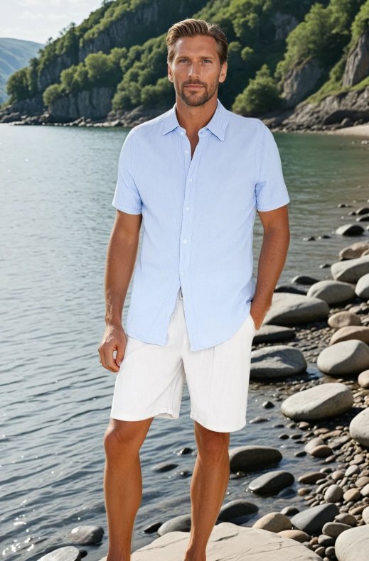 Mixed Brands - Short sleeve Cotton Shirt 219818 - Celeste