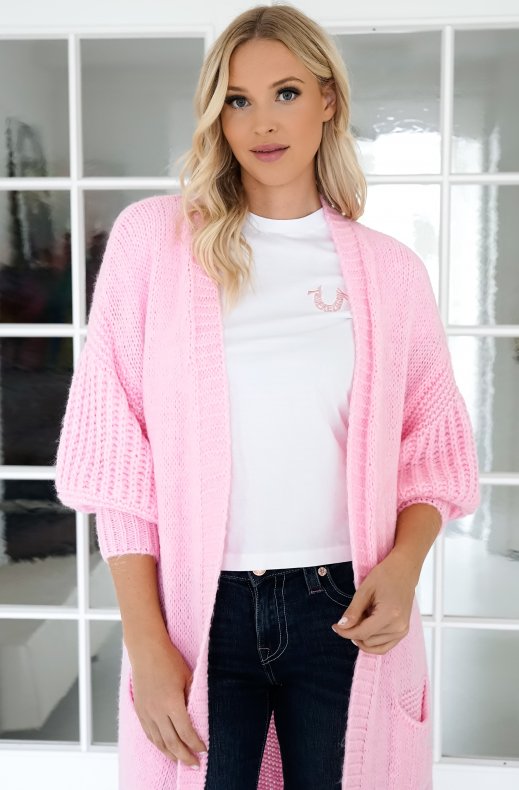 Mixed Brands - Oversized knit cardigan with pockets - Pink
