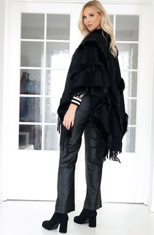 Mixed Brands - Poncho with fake fur details F40795 - Black